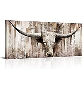 LevvArts Large Size Longhorn Cow Canvas Wall Art Western Cattle Painting Artwork Rustic Farmhouse...