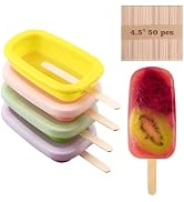 Sakolla 4 Pcs Silicone Popsicle Molds with Lid &amp; 50 Pcs Wooden Popsicle Sticks, Stackable Classic...