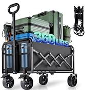 Collapsible Wagon Cart Foldable with Breakes - 380 LBS Heavy Duty Folding Grocery Cart with All T...