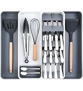 OTraki Drawer Organizer for Kitchen, Adjustable Utensil Drawer Organizer with Spoon and Fork Bloc...