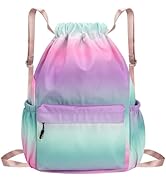 HOLYLUCK Drawstring Backpack Sports Gym Bag Water Resistant String Bag Cinch Sackpack with Side Z...