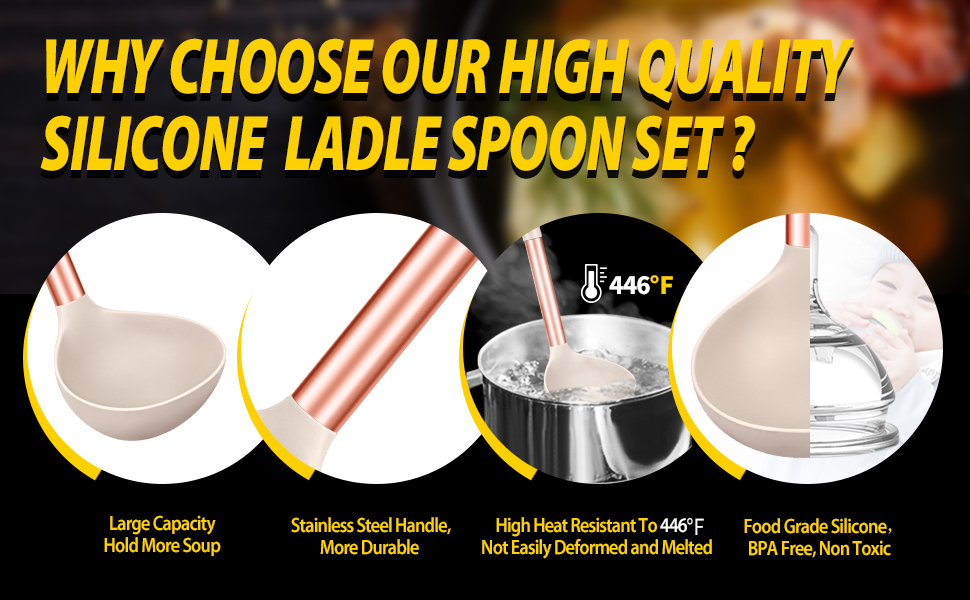  Roll over image to zoom in Pack of 2 Ladle Spoon,Silicone Large Spoon for Soup