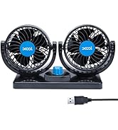 XOOL USB Car Cooling Fans, 2 Speeds Dual Head Car Fan, 360° Rotatable, 5V/2A Powerful Car Fans th...