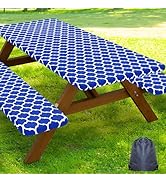 Smiry Picnic Table Cover with Bench Covers, Waterproof Elastic Fitted Tablecloth for 6 Foot Table...