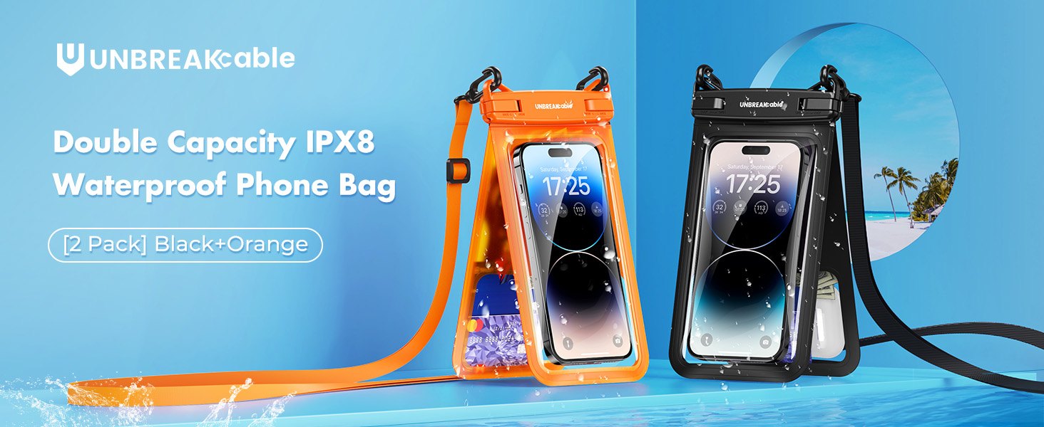UNBREAKcable Waterproof Phone Pouch, Double Capacity IPX8 Waterproof Phone Case