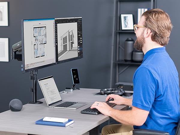 Pneumatic Arm Dual Monitor Desk Mount