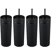MEWAY 20oz Skinny Tumblers 4 Pack Double Wall Acrylic Tumbler with Lid and Straw,Matte Pastel Col...