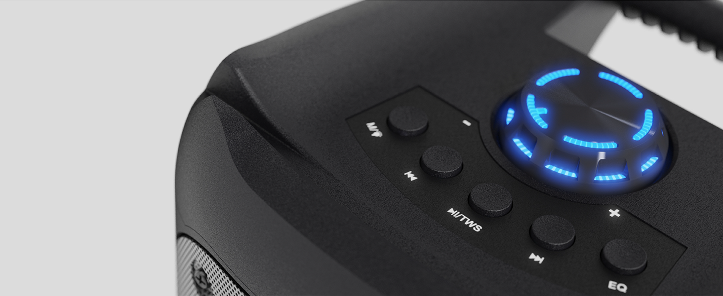 The PS100 Party Speaker is designed for easy control with user-friendly buttons