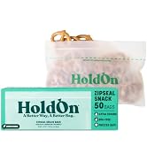 HoldOn Compostable Zip Lock Snack Bags, 50 Bags - Leak Proof Resealable Snack Size Food Storage B...