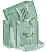 FIORETTO Women’s Canvas Tote Bag Purse with Zipper, Multi Compartment &amp; Reinforced Bottom, Ideal ...