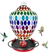 Lily's Home Mosaic Glass Hummingbird Feeder 35oz - Colorful Garden Décor - Easy Refill Wide-Mouth...
