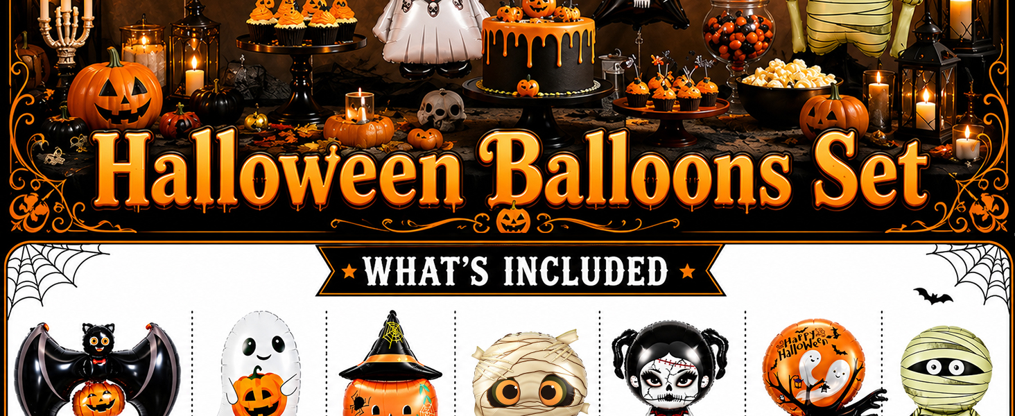 Halloween Party Decorations Black white orange mummy bat ghost pumpkin Balloons Foil Balloon