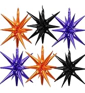 6 Pieces 27 Inches Black Orange Purple Star Explosion Balloons, Large 14-Pointed One-Piece Cone S...
