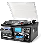 Vinyl Record Player Built-in Speakers 10 in 1 Vintage Turntable with CD Cassette Tape AM FM Radio...