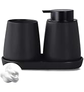 Eyrozia Matte Black Bathroom Accessory Set - 3pcs Ceramic Soap Dispenser Set Vanity Countertop Ac...