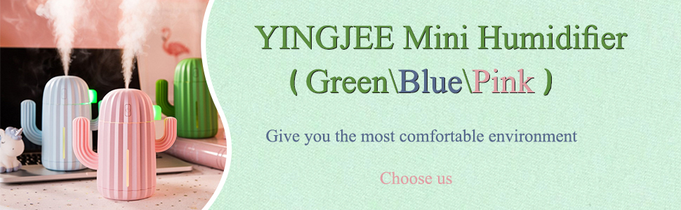 green, blue and pink humidifiers