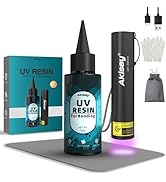 Akisey UV Resin Kit with Light, 50g UV Resin with Rechargeable 395NM UV Flashlight, Fast Curing i...