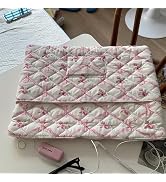 Floral Quilted Laptop Sleeve Cute Bow Laptop Case Padded Puffy Laptop Protective Soft Case (Pink,...