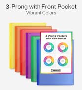Dunwell 3 Prong Folders with Clear Front Pocket - (6 Vibrant Colors) 2 Pocket Folders with Prongs...