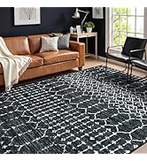Lahome Moroccan Black 9x12 Rug for Living Room, Washable Non-Slip Ultra-Thin Stain Resistant Area...