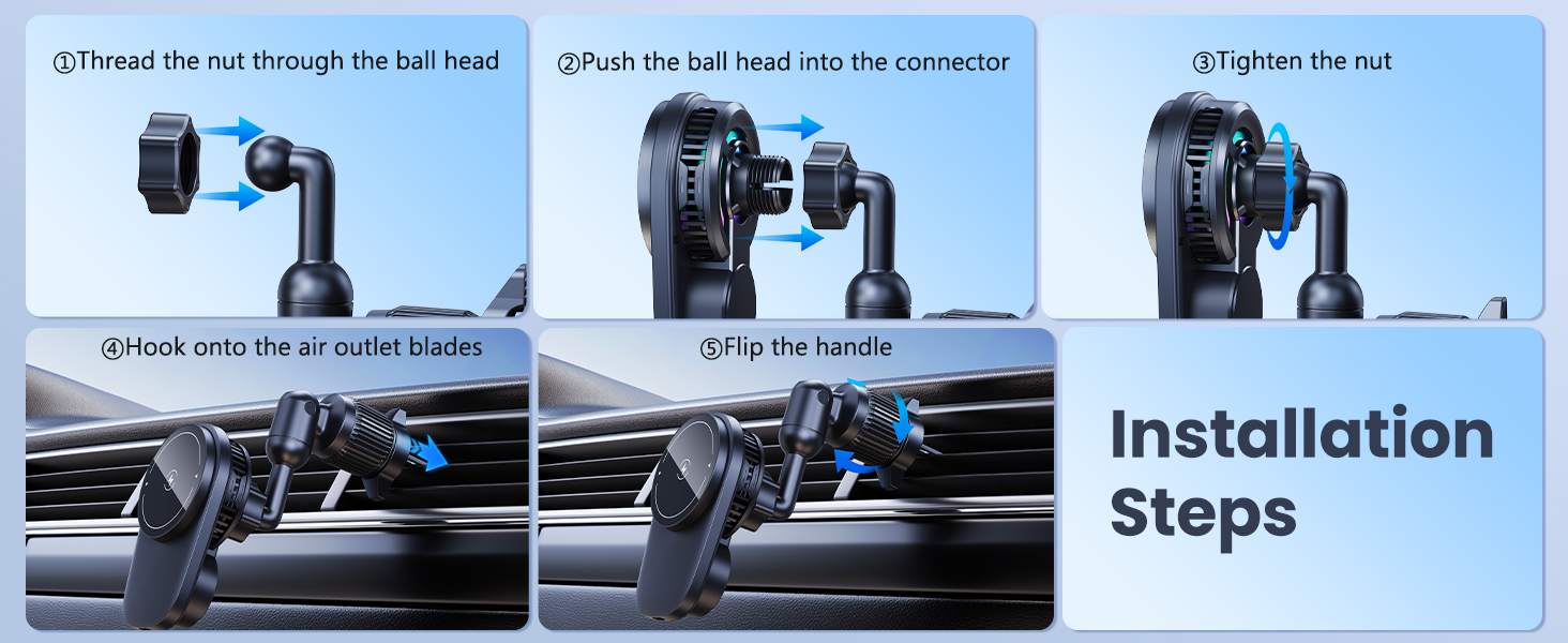Wireless Magnetic Car Phone Holder Mount with Cooling Fan &amp;amp; RGB Lights