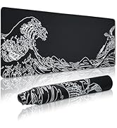 Large Gaming Mouse Pad for Desk,Kanagawa XXL Mouse Pad 35.4x15.7 Inch,Waterproof Desk Pad,Non-Sli...