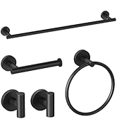 HITSLAM Matte Black Bathroom Accessories Set, SUS304 Stainless Steel Bathroom Hardware Set Wall M...
