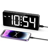 LOFICOPER Digital Alarm Clock, LED Alarm Clock for Bedroom, 7'' Rechargeable Desk Clock with Adju...