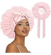 Vettres Satin Hair Bonnet for Sleeping Party Double Layer Bonnet Glittering Mesh Sleep Cap for Cu...