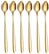 tiokin Long Handle Iced Tea Spoon,7.8-Inch Gold Coffee Spoon,Ice Cream Spoon, Stainless Steel Tea...