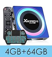X88 PRO 13 streaming device with remote control and mini keyboard. Advertised as having 4GB RAM and 64GB storage capacity.