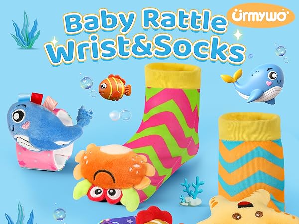 URMYWO Baby Newborn Boys and Girls Gifts, Wrist Rattles for Baby, Rattle Socks Toys for 0-6 Months