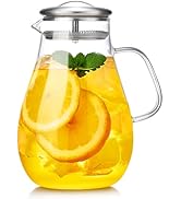 68OZ Glass Pitcher with Lid and Spout, Water Jug, 2000ML Carafe for Hot/Cold Water, Large Iced Te...