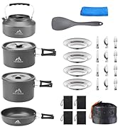 THTYBROS 27pcs Camping Cookware Mess Kit for 2-4 People, Portable Cookware Set with Kettle, Pots ...