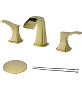 DIKUROOMS Waterfall Widespread Brushed Gold Bathroom Sink Faucet Brass 2 Handle 8 Inch Basin Mixe...