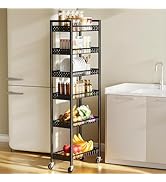 Kssiaz Slim Storage Cart, 6 Tier Rolling Cart with Wheels, Narrow Mobile Utility Shelf Unit Organ...