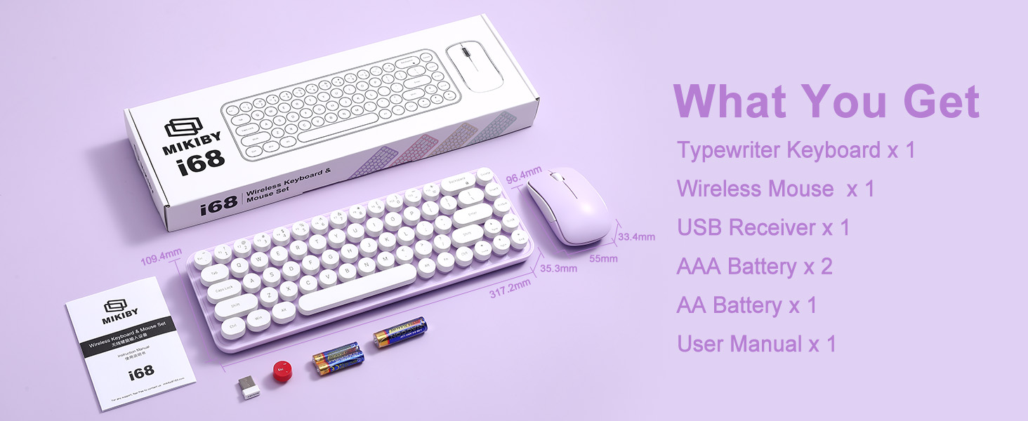 i68 Wireless Typewriter Keyboard and Mouse Combo
