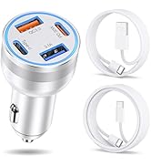 65W Car Phone Charger USB C, 4-Port Cigarette Lighter Adapter, Car Accessories for iPhone, USB C ...
