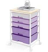 SYKIARIOL Utility Cart with 5 Drawers,Storage Drawer Cart with Wooden Tabletop and Lockable Wheel...