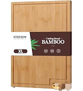 Kikcoin Bamboo Cutting Boards for Kitchen, Extra Large Wood Cutting Board with Rotating Kickstand...