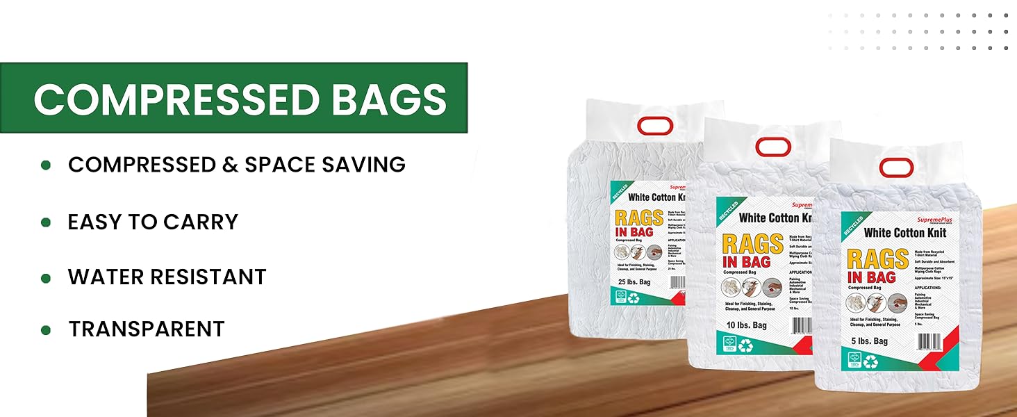 SupremePlus Recycled White Knit Rags are available in compressed bags of different sizes