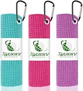 KUUKIKV 3 Pack Golf Towels, 16" x 16" Premium Microfiber Waffle-Pattern Golf Towel with Aluminum ...