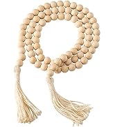 DECORKEY Wooden Beads, 58 Inch Farmhouse Wood Beads Garland for Boho Decor with Tassels, Rustic C...
