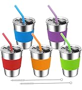 ShineMe Kids Cups with Straws and Lids, 12oz Kids Metal Drinking Glasses with Spill Proof Lids &amp; ...