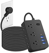 25 FT Extension Cord with Multiple Outlets, Asamoom 25 ft Surge Protector Power Strip with 6 Outl...