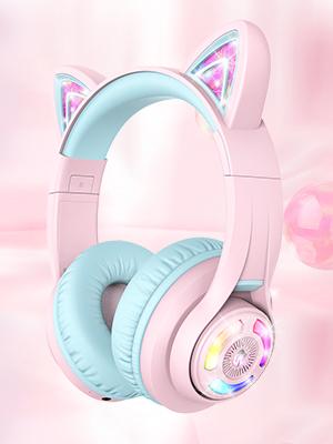 kids headphones with microphone wireless bluetooth headphones for kids cat ear led light up girls