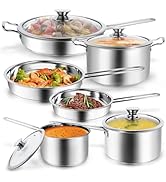 10-Piece Pots and Pans Set, Stainless Steel Cookware Set- Includes Ergonomic Handle Saucepans, Sk...