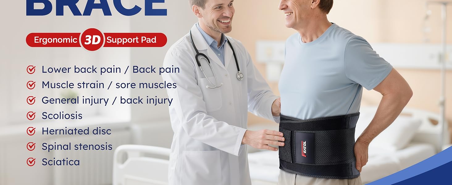 3D back brace with ergonomic support pad for lower back pain