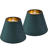 GOSO 5"× 9"×6.4" (Spider) Green Velvet Lamp Shade Set of 2 Small Drum,Art Deco Modern Lamp Shade ...