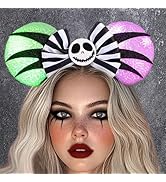 Aceorna Light Up Mouse Ears Headbands Led Bat Hairbands Glow Black Headpiece Glitter Halloween Ha...